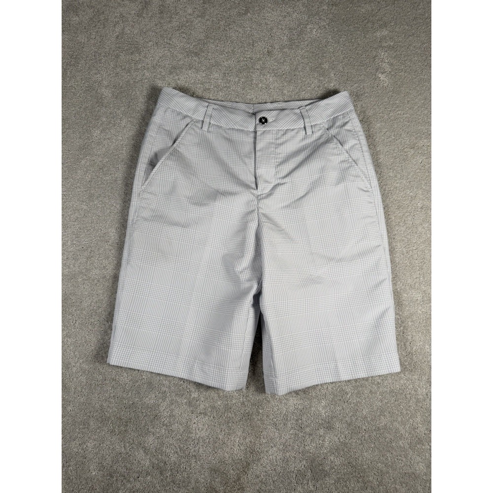 Puma Golf Shorts Mens Size 28 Gray Gingham Check Performance Flat Front 10" Euc